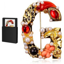 (G) Women's Letter Brooch Rhinestone Elegant Pin with Gift Box for Jacket Hat Scarf Bag