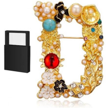 (D) Women's Letter Brooch Rhinestone Elegant Pin with Gift Box for Jacket Hat Scarf Bag