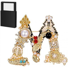 (M) Women's Letter Brooch Rhinestone Elegant Pin with Gift Box for Jacket Hat Scarf Bag