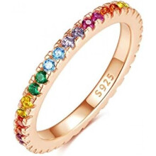 (62, Rosegold) Emmie Jewelry Eternity Ring 925 Silver Colorful Zirconia Rainbow Band for Women Anniversary Promise Jewelry