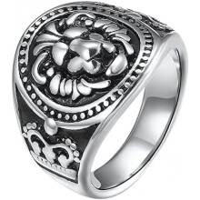 (B, 67 (21.3)) Flongo Men's Lion Head Ring Silver Thumb Ring Biker Accessories