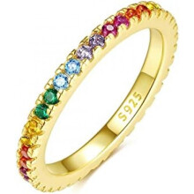 (50, Gold) Emmie Jewelry Eternity Ring 925 Silver Colorful Zirconia Rainbow Band for Women Anniversary Promise Jewelry