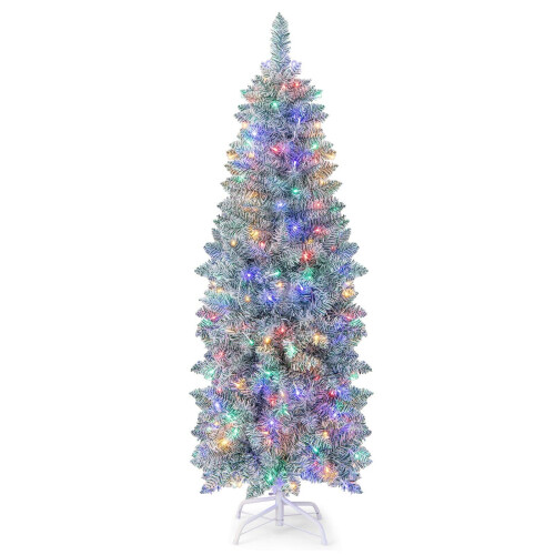 Costway Pre-Lit Artificial Christmas Tree Hinged Pencil Xmas Tree