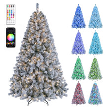 Flocked Artificial Fir Xmas Tree with 300 Pre-Lit RGB LED Lights