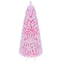 Pink Flocked Pencil Christmas Tree Hinged Artificial Fir Xmas Tree