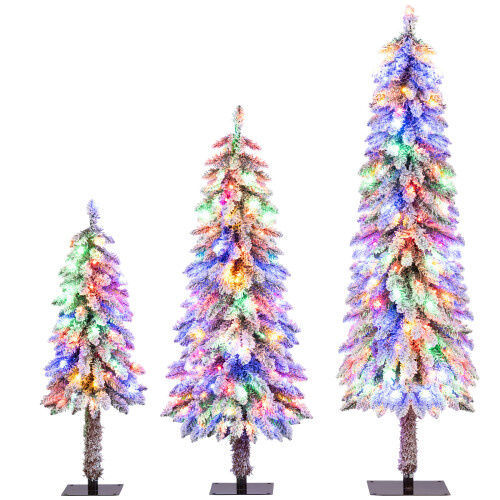 Costway Artificial Christmas Tree Set Flocked Xmas Tree Set