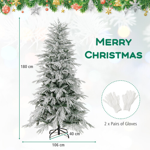Costway Artificial Christmas Tree Flocked Xmas Tree w/820 PVC Branch Tips 2