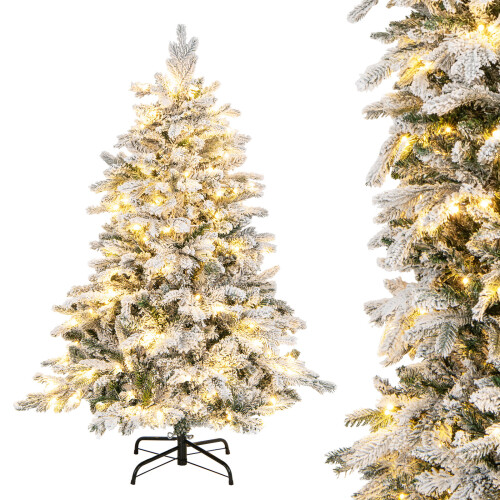 Costway Artificial Xmas Tree Flocked Christmas Tree with 1415 Branch Tips