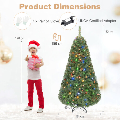 Costway Artificial Christmas Tree Pre Lit Hinged Green Xmas Tree with 11 Modes 2