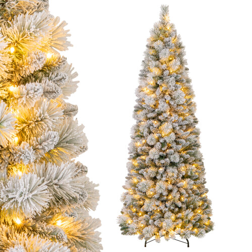 Costway Pop up Artificial Christmas Tree Pre-Lit Snow Flocked Xmas Tree 1