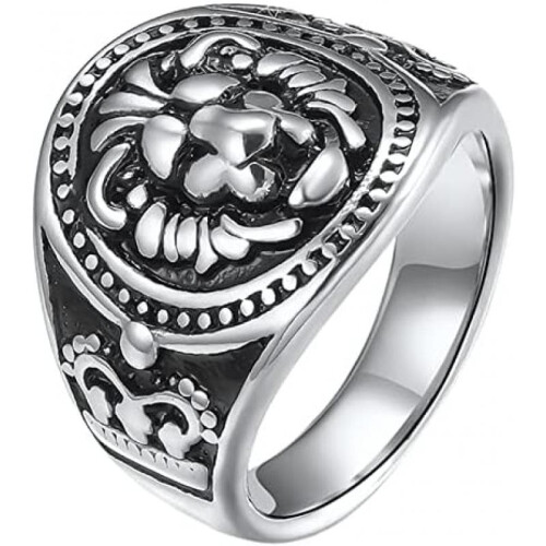 (B, 59 (18.8)) Flongo Men's Lion Head Ring Silver Thumb Ring Biker Accessories