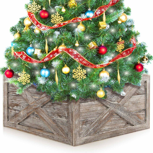 Costway Christmas Tree Collar Box Wooden Tree Box Stand Cover