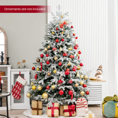 Costway Pre-lit Artificial Christmas Tree Snow-flocked Xmas Tree 2