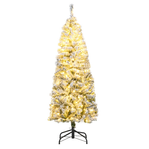Costway 150 CM Pre-Lit Christmas Tree Hinged Slim Pencil Xmas Tree