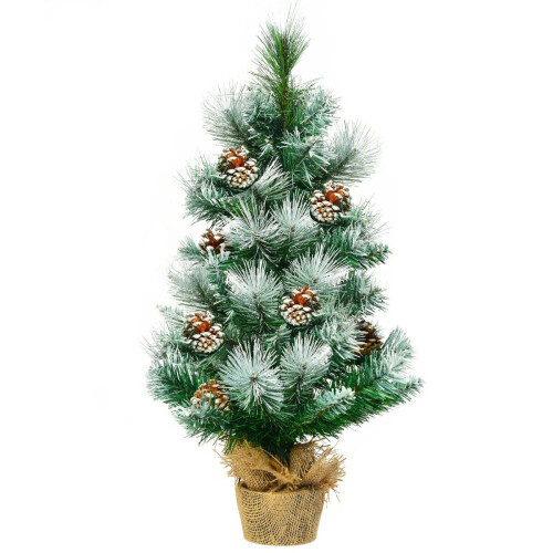 Costway Snow Flocked Pine Artificial Christmas Tree Pine Cone Xmas Decoration 2