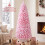 Costway Pink Flocked Pencil Christmas Tree Hinged Artificial Fir Xmas Tree 8