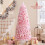 Costway Pink Flocked Pencil Christmas Tree Hinged Artificial Fir Xmas Tree 9