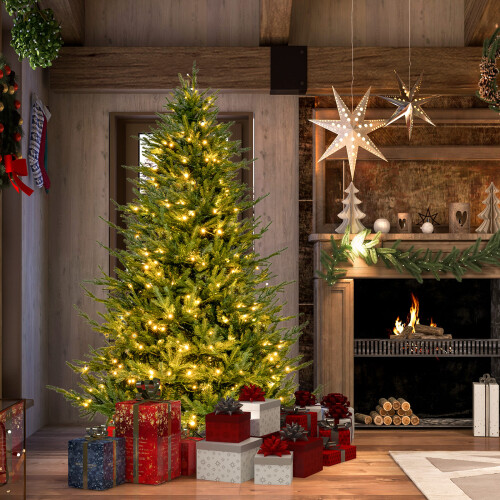 Costway Pre-Lit Artificial Christmas Tree Hinged Christmas Tree 2