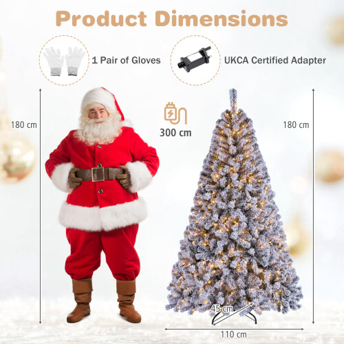 Costway Flocked Artificial Fir Xmas Tree with 300 Pre-Lit RGB LED Lights 2