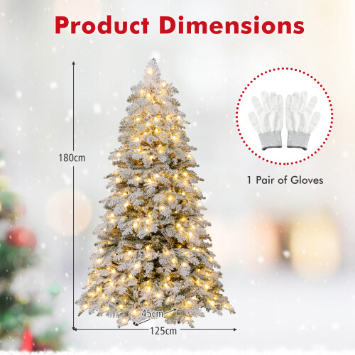 Costway Pre-Lit Artificial Christmas Tree Hinged Snow Flocked Xmas Tree 2