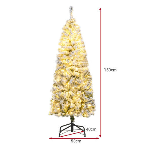 Costway 150 CM Pre-Lit Christmas Tree Hinged Slim Pencil Xmas Tree 2