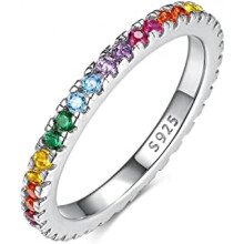(52, Silber) Emmie Jewelry Eternity Ring 925 Silver Colorful Zirconia Rainbow Band for Women Anniversary Promise Jewelry