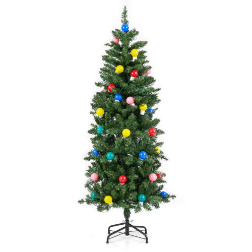 Costway 150 CM Pre-Lit Artificial Christmas Tree Slim Pencil Hinged Xmas Tree 1