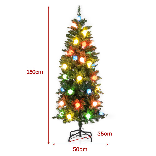 Costway 150 CM Pre-Lit Artificial Christmas Tree Slim Pencil Hinged Xmas Tree 2
