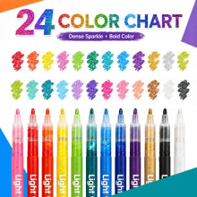 (24 colors) Glitter Valve Marker Pens for Kids DIY Journal Graffiti Hard Tip Quick-Dry Press-Action Acrylic Markers Assorted Colors Set