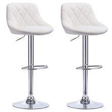 Set of 2 Bar Chairs Bar Stools PU Leather Chrome Breakfast Chairs White