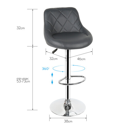 Set of 2 Bar Chairs Bar Stools PU Leather Chrome Breakfast Chairs Grey 1