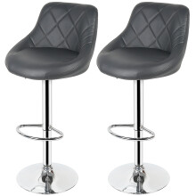 Set of 2 Bar Chairs Bar Stools PU Leather Chrome Breakfast Chairs Grey