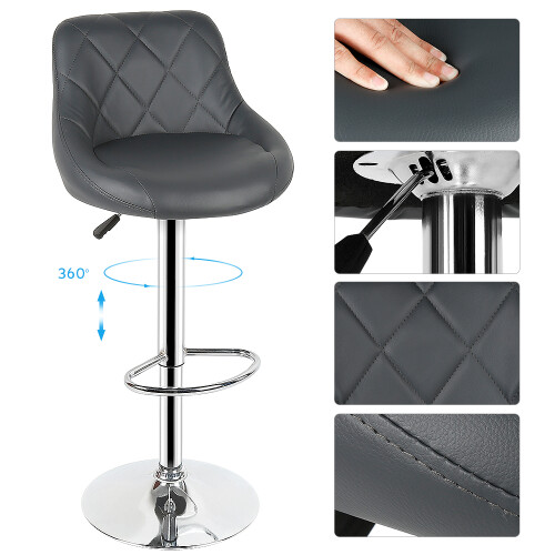 Set of 2 Bar Chairs Bar Stools PU Leather Chrome Breakfast Chairs Grey 2
