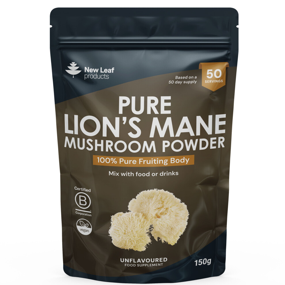New Leaf Product Lions Mane Powder - Potent 3000Mg Mushroom 150G Powder - 100% Fruiting Body, Vegan, Gmo Free