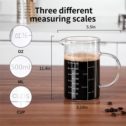 Glass Measuring Cup, 500ML (18OZ, 2 Cups), with Three Scales 1