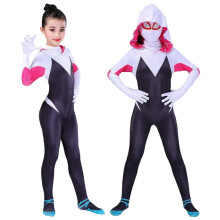(black, 150) Gwen Spider-Man Bodysuit Halloween Cosplay Costume, Spider-Verse Zentai Suit for Kids and Adults