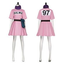 (24310 burma, L) Dragon Ball Bulma Cosplay Costume Anime Role Play Dress for Comic Con Party with Belt