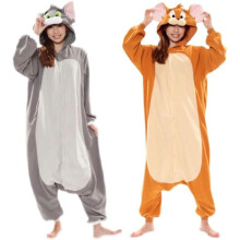 (Grey Shark, 100) Cartoon Onesie Pajamas Tom and Jerry Couple Thick Flannel One-Piece Pajamas