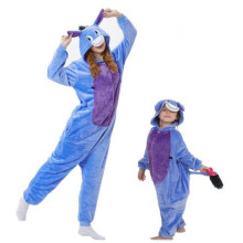 (Stitch Blue, M) Cartoon Animal Onesie Pajamas for Kids Pink Panther Panda Shark Plush Fleece Romper Winter Sleepwear Boys Girls