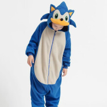 (blue, 120) Winter Flannel Sonic Cartoon Onesie Pajamas Long Sleeve Warm Cosplay Jumpsuit for Adults Kids