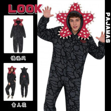 (Pyjamas in one piece with a man-eater, L) Stranger Things Demogorgon Pajamas Cosplay Onesie Plush Hooded Costume Coral Fleece Halloween Outfit
