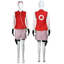 (red, S) Ninja Storm Cosplay Costume Sakura Haruno Outfit Anime Role Play Set Women Black One Size