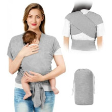 (Hellgrau) AOOWU Baby Wrap Carrier with Buckle, T-Shirt Design Newborn Sling, Hands-Free Multi-Use Baby Carrier up to 15kg, Dark Grey