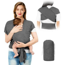 (Dunkelgrau) AOOWU Baby Wrap Carrier with Buckle, T-Shirt Design Newborn Sling, Hands-Free Multi-Use Baby Carrier up to 15kg, Dark Grey