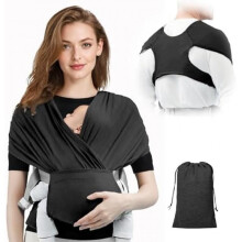 (Dunkelgrau+Schnallenstil) AOOWU Baby Wrap Carrier with Buckle, T-Shirt Design Newborn Sling, Hands-Free Multi-Use Baby Carrier up to 15kg, Dark Grey