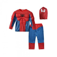 (S) Kids Spider-Man Muscle Costume Cosplay Halloween Outfit Superhero Jumpsuit with Padded Muscles Red Blue Set