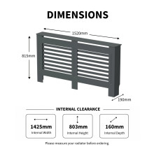 1520mm Radiator Cover Anthracite Grey Painted Modern Vertical Slat MDF Cabinet for Radiators Large