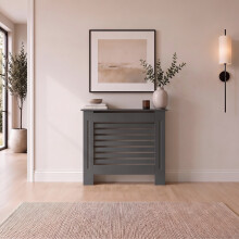 780mm Radiator Cover Anthracite Grey Painted Modern Vertical Slat MDF Cabinet for Radiators Small