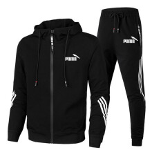 (yellow, XXL) Men's Tracksuit Spring Autumn Casual 2 Piece Set Zip Print Hoodie Sweatshirt Jogger Pants