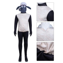 (180) Shaun Sheep Cosplay Costume Plush Fitted Jumpsuit Black Body Halloween Cartoon Stage Performance Suit